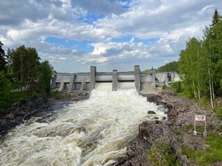 Dam of the river, strong stream of the river 