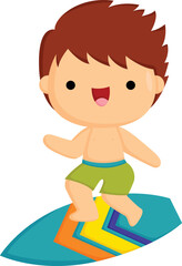 a vector of a boy surfing