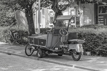 Fototapeta na wymiar Crazy motorcycle scooter with front apron Groningen Holland Netherlands.