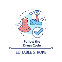 Follow dress code concept icon. Common business event etiquette rule abstract idea thin line illustration. Isolated outline drawing. Editable stroke. Arial, Myriad Pro-Bold fonts used