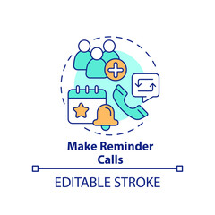 Make reminder calls concept icon. Increasing business meeting attendance abstract idea thin line illustration. Isolated outline drawing. Editable stroke. Arial, Myriad Pro-Bold fonts used