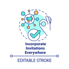 Incorporate invitations everywhere concept icon. Increasing meeting attendance abstract idea thin line illustration. Isolated outline drawing. Editable stroke. Arial, Myriad Pro-Bold fonts used