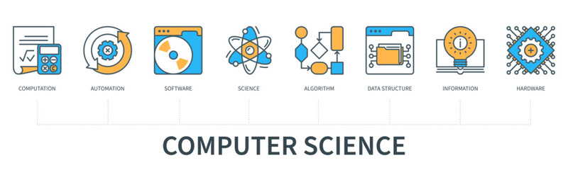 Computer science concept with icons in minimal flat line style