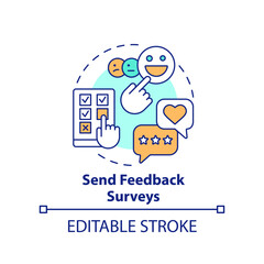 Send feedback surveys concept icon. Increasing business meeting attendance abstract idea thin line illustration. Isolated outline drawing. Editable stroke. Arial, Myriad Pro-Bold fonts used