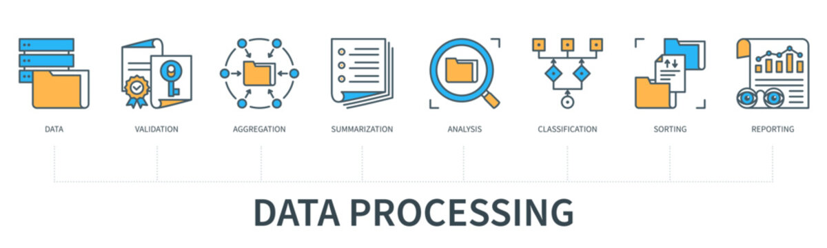 Data processing concept with icons in minimal flat line style