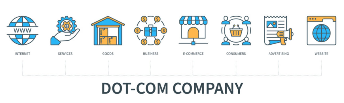 Dot com company concept with icons in minimal flat line style