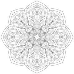 Colouring page, hand drawn, vector. Mandala 90, ethnic, swirl pattern, object isolated on white background.