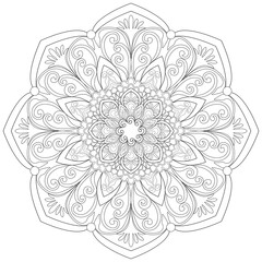Colouring page, hand drawn, vector. Mandala 90, ethnic, swirl pattern, object isolated on white background.