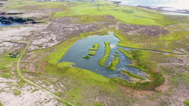 Aerial view of An Lough o Tuaidh on Tory Island, County Donegal, Ireland