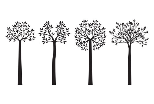 set of black vector trees silhouettes