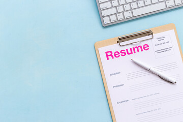 Resume application form on office table. Find new job concept