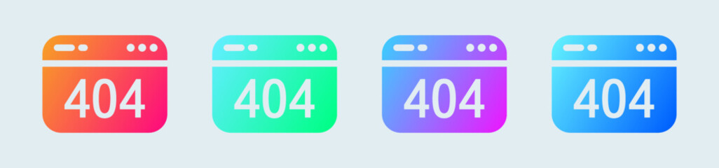 404 warning solid icon in gradient colors. Error page signs vector illustration.