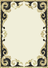 Decorative golden glitter floral frame vertical format with text place and space