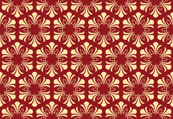 Flower geometric pattern. Seamless vector background. Gold and red ornament. Ornament for fabric, wallpaper, packaging. Decorative print