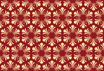 Flower geometric pattern. Seamless vector background. Gold and red ornament. Ornament for fabric, wallpaper, packaging. Decorative print