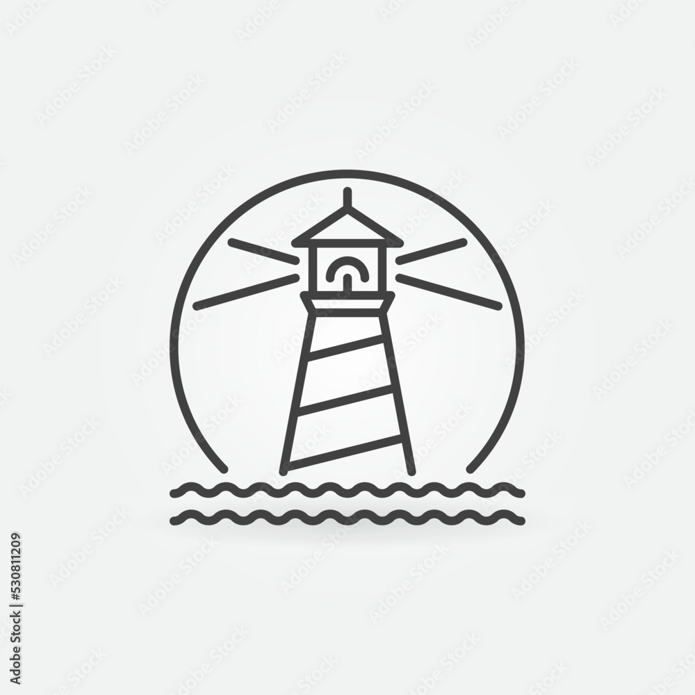 Poster circle with lighthouse and ocean vector concept line icon