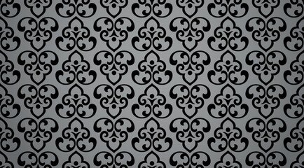 Flower geometric pattern. Seamless vector background. Black and gray ornament