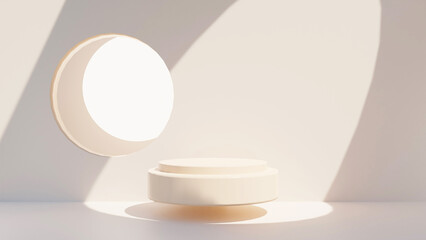 3D rendering Product display podium stand on Brown background. Mock up for the presentation. cylinder. Cosmetic for Beauty product.