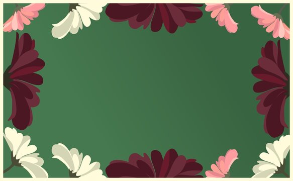  The background is green with pastel colors of pink, burgundy shade on the edges of the frame. Pastel frame for design,text. Delicate, elegant frame,template.