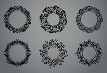 Set of decorative frames Elegant vector element for design in Eastern style, place for text. Floral black and gray borders. Lace illustration for invitations and greeting cards