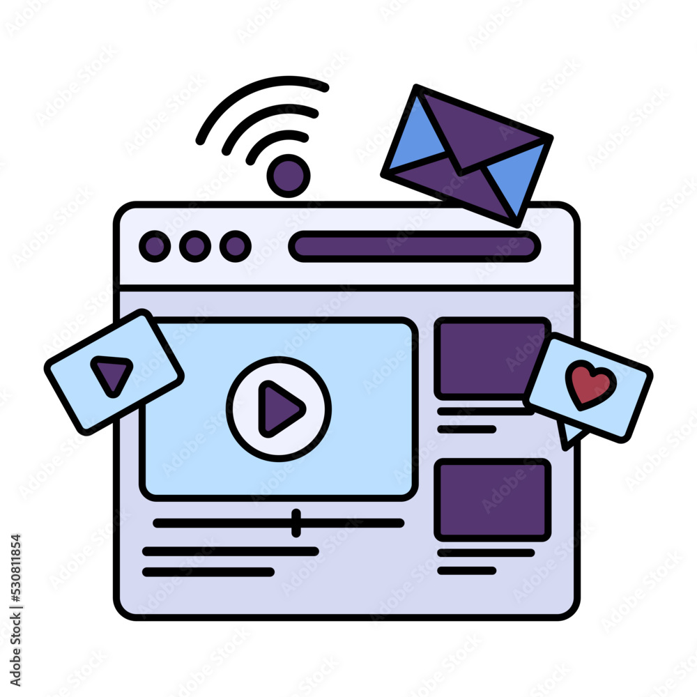 Poster online cloud multimedia storage concept, remote streaming machine vector icon design, cloud processi