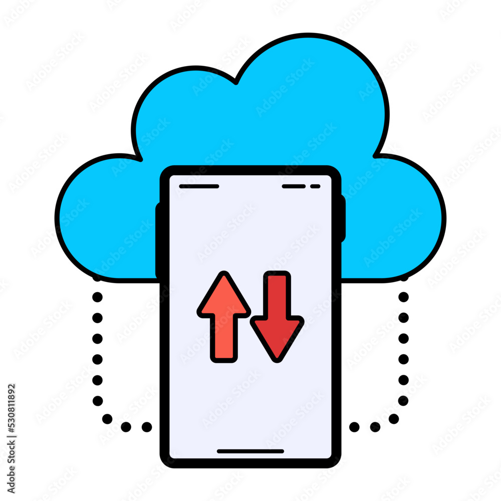 Poster deliver applications to mobile devices concept, vector icon design, cloud processing symbol, computi