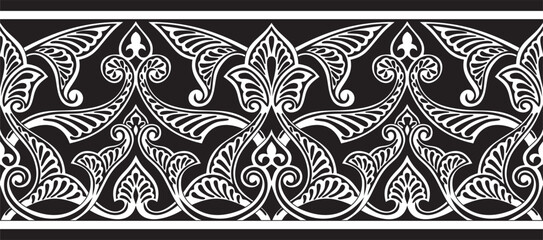 Vector seamless monochrome oriental ornament. Endless black Arabic patterned border, frame. Persian painting. Suitable for sandblasting, laser and plotter cutting..