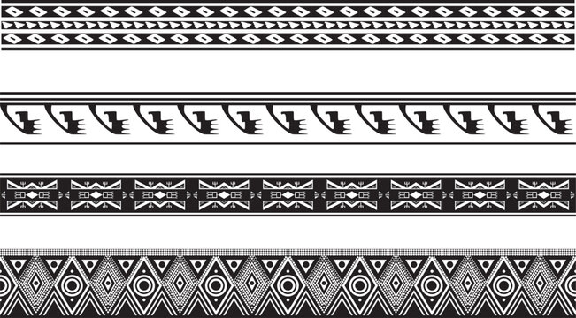 Vector monochrome set of seamless borders, native american frames. The endless pattern of the peoples of Central and South America, the Aztecs, the Maya, the Incas.
