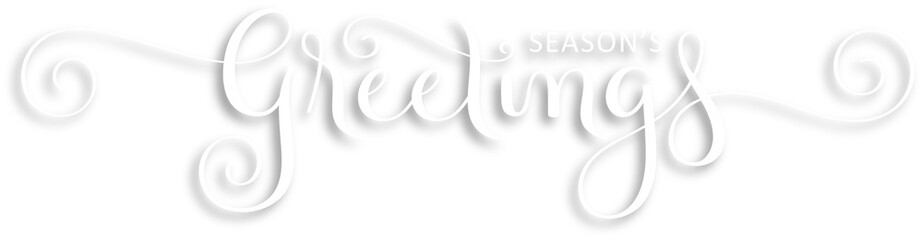 SEASON'S GREETINGS white brush calligraphy banner with drop shadow on transparent background
