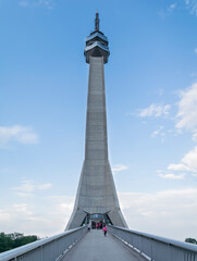 Obraz premium Belgrade, Serbia - June 26, 2019: Avala Tower located on Mount Avala in Belgrade. 204 m tall telecommunications tower