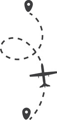 Airplane route. Plane flight trail dashed lines