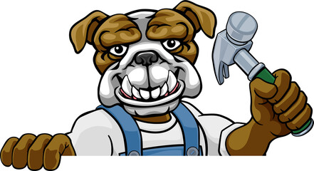 Bulldog Carpenter Handyman Builder Holding Hammer