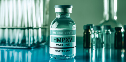 simulated vial of monkeypox vaccine, banner format