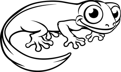 Newt or salamander cartoon character outline coloring illustration