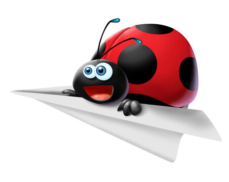 coccinella che vola sull'aeroplanino di carta