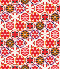 Abstract Flowers Circles Decorative Geometric Seamless Vector Pattern Doodle Retro Style Design Perfect for Allover Fabric Print or Wrapping Paper