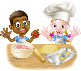 Cartoon Child Bakers Baking