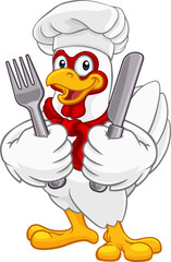 Chef Chicken Rooster Cockerel Knife Fork Cartoon