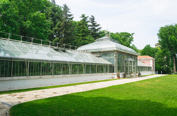 Belgrade, Serbia - June 26, 2019:Glass house in botanical garden "Jevremovac" in Belgrade