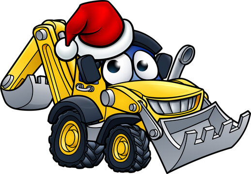 Cartoon Christmas Digger Bulldozer Character