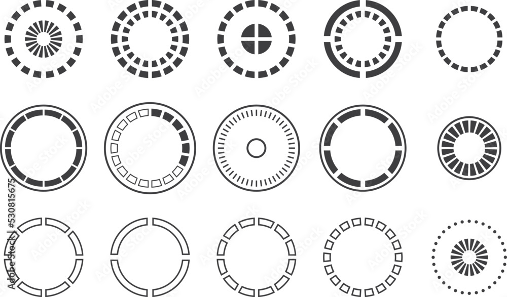 Poster round progress indicator set. hud circle elements