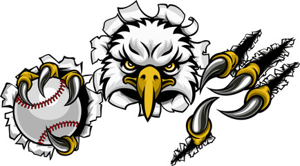 Eagle Baseball Cartoon Mascot Tearing Background