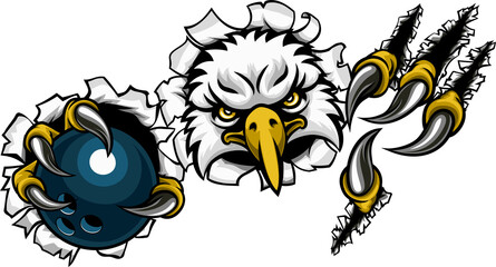 Eagle Bowling Cartoon Mascot Ripping Background