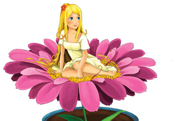 cartoon scene with princess queen isolated illustration for children