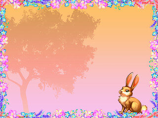 フレーム　花とウサギ