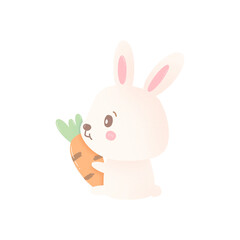 Naklejka na ściany i meble Cute cartoon easter bunny with carrot watercolor illustration 