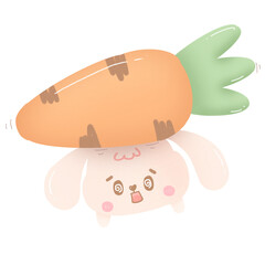 Cute cartoon bunny with carrot watercolor illustration 