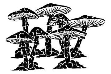 Black Mushroom Tattoo Vector