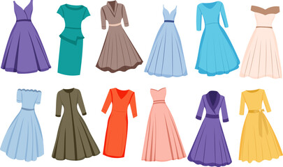 women's clothing dresses set,isolated vector