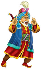 cartoon scene with arabian knight or prince isolated illustration for children